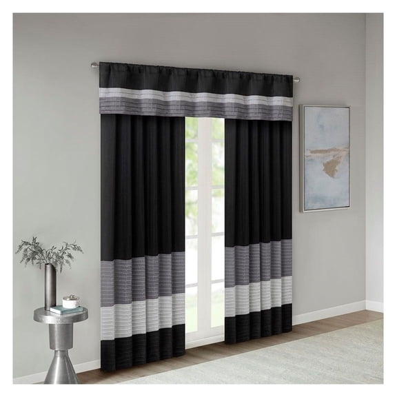 Pintuck Curtain Panel - 50x84 Inch Polyoni Window Treatment - Back Tab & Rod Pocket - Colorblock Design - Room Darkening Liner - Single Panel
