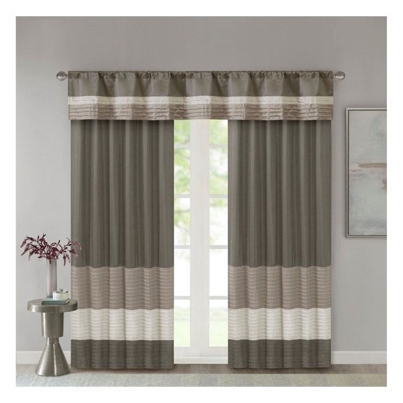 Pintuck Curtain Panel - 50x84 Inch Window Treatment - Polyoni Colorblock Sheer Curtains - Back Tab & Rod Pocket Options - Single Panel