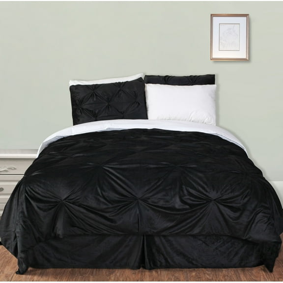 Pintuck Plush Microfiber 3-Piece Comforter Set, Black, Twin