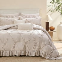 Pintuck  Ruffle Comforter Set Queen Size 9 Pcs, Pinch Pleat Bedding Set King, Boho Comforter Bed Set, Microfiber Soft Exquisite Ruffle Quilted Duvet Setfor All Seasons 1 Comforter 4 Pillowcases 1 Fla