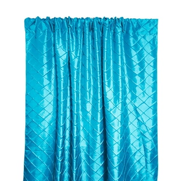 Pintuck Taffeta Cross Stitch Pattern Single Curtain Panel 54 Inch Wide Turquoise