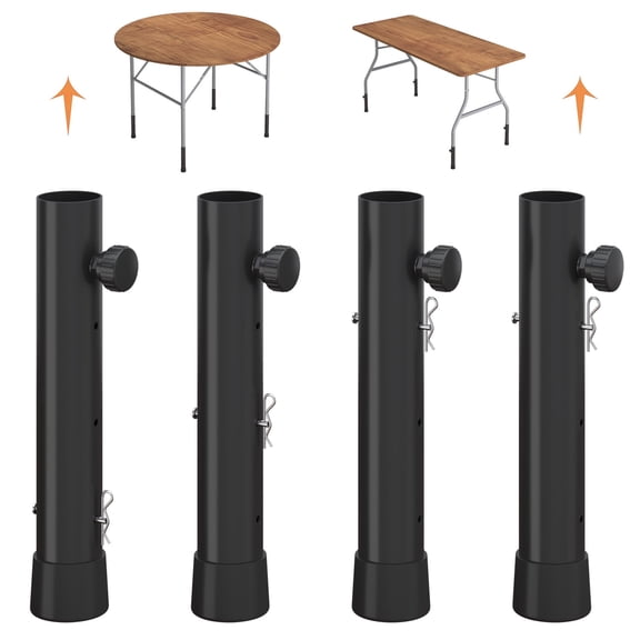 Pintuson Adjustable Table Leg Extenders with Anti-Wobble Design, Black Steel Risers for Straight & Bent Legs, 4 Pack