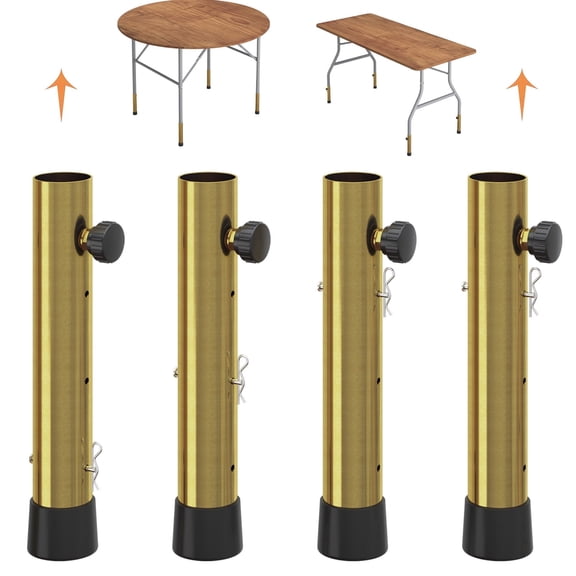 Pintuson Adjustable Table Leg Extenders with Anti-Wobble Design, Gold Steel Risers for Straight & Bent Legs, 4 Pack