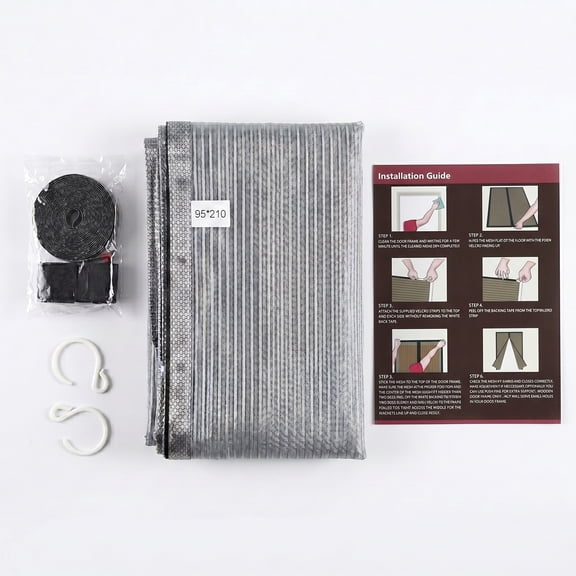 Pintuson Magnetic Screen Door, Heavy Duty Fiberglass Mesh Curtain with Continuous Magnetic Strip, Hands-Free Flying Insect Mesh Net, 37" x 83", Silver Gray (Includes 2 Storage Hooks)