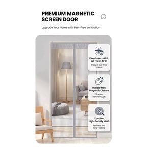 Pintuson Heavy Duty Magnetic Screen Door - 37" x 83" Hands-Free Fiberglass Fly Curtain, Silver Gray