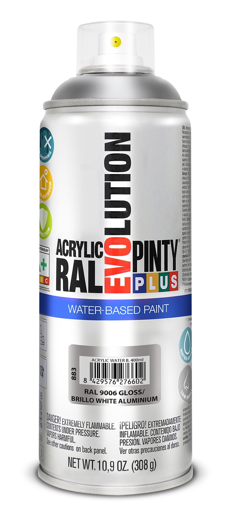 Pintyplus Evolution Water Based Spray Paint White Aluminum Acrylic, Low Odor, Eco Friendly
