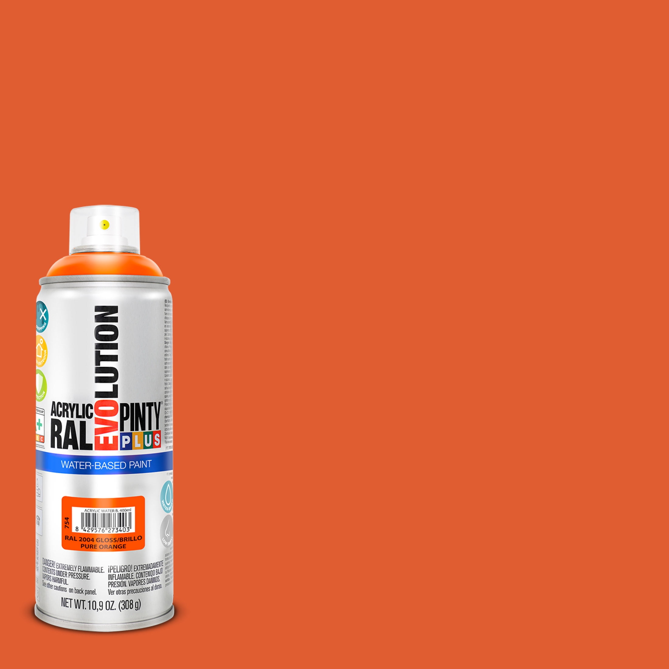 Pintyplus Spray Paint, Gloss Pure Orange. GREENGUARD Gold Certified, Waterbase, Low Odor, Low GWP Propellant, 10.9oz