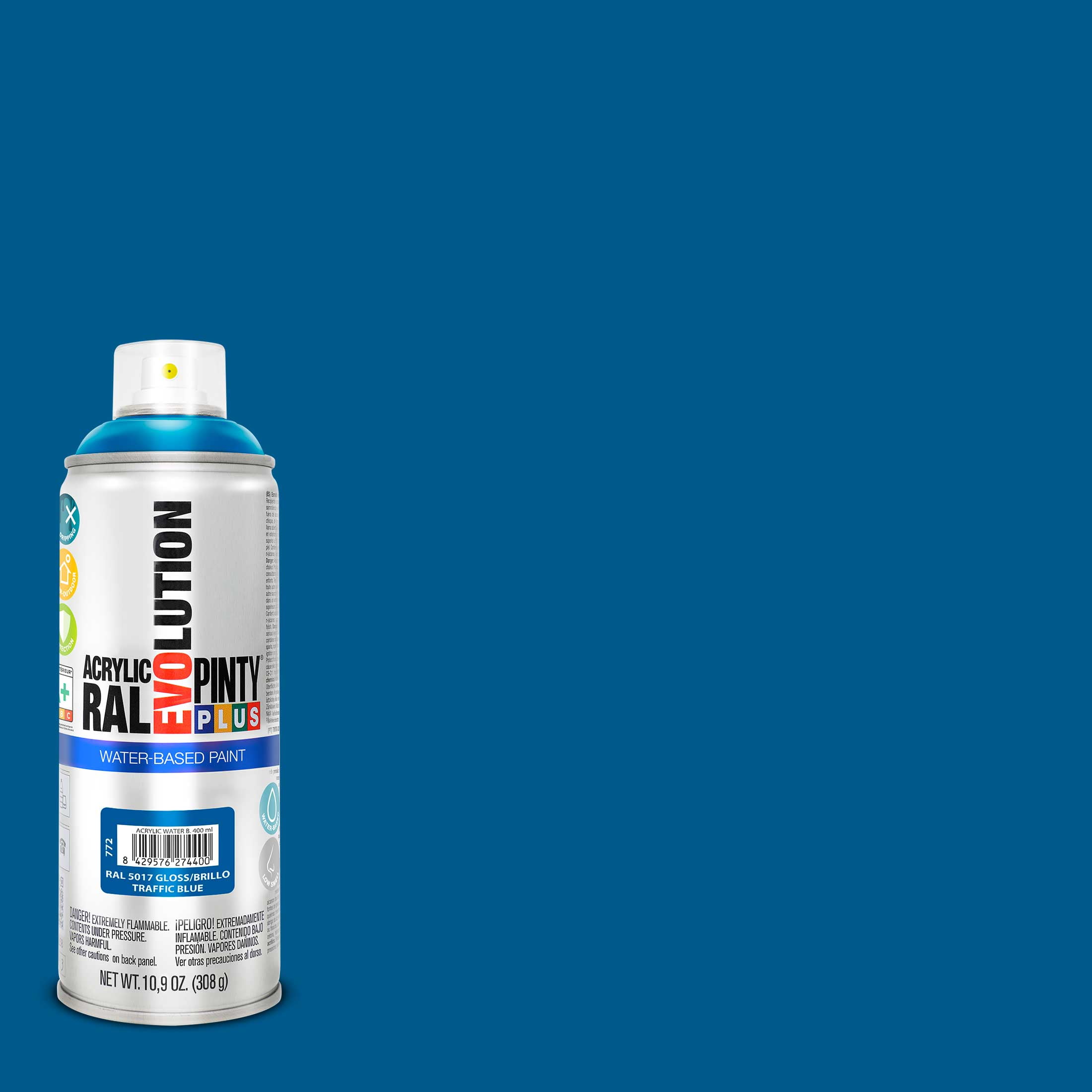 Pintyplus Spray Paint, Gloss Traffic Blue. GREENGUARD Gold Certified, Waterbase, Low Odor, Low GWP Propellant, 10.9oz