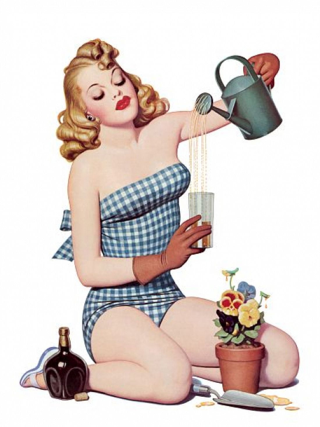 Pinup Blonde Doing A Little Bit Of Canvas Art - (24 x 36)