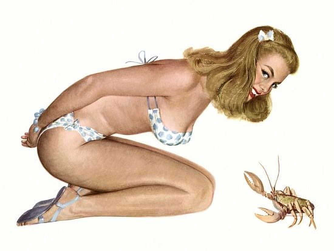Pinup Blonde In Polka Dot Bikini Canvas Art - (36 x 54)