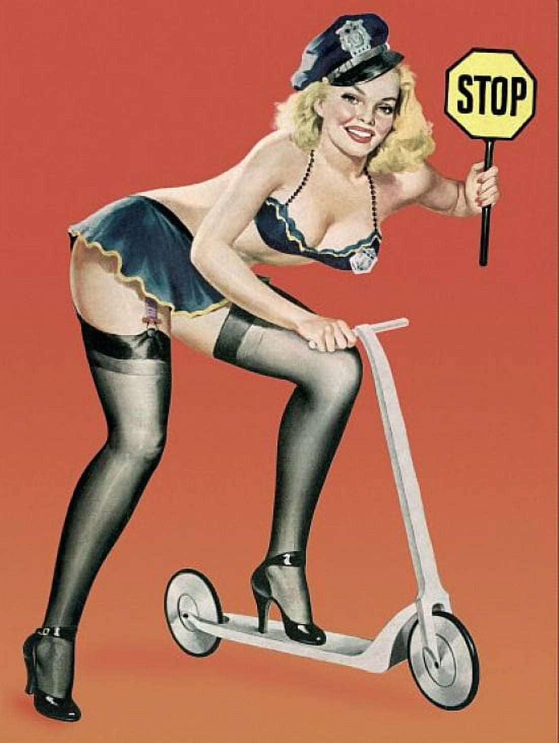 Pinup Blonde Pinup In Police Uniform Canvas Art - (24 x 36)