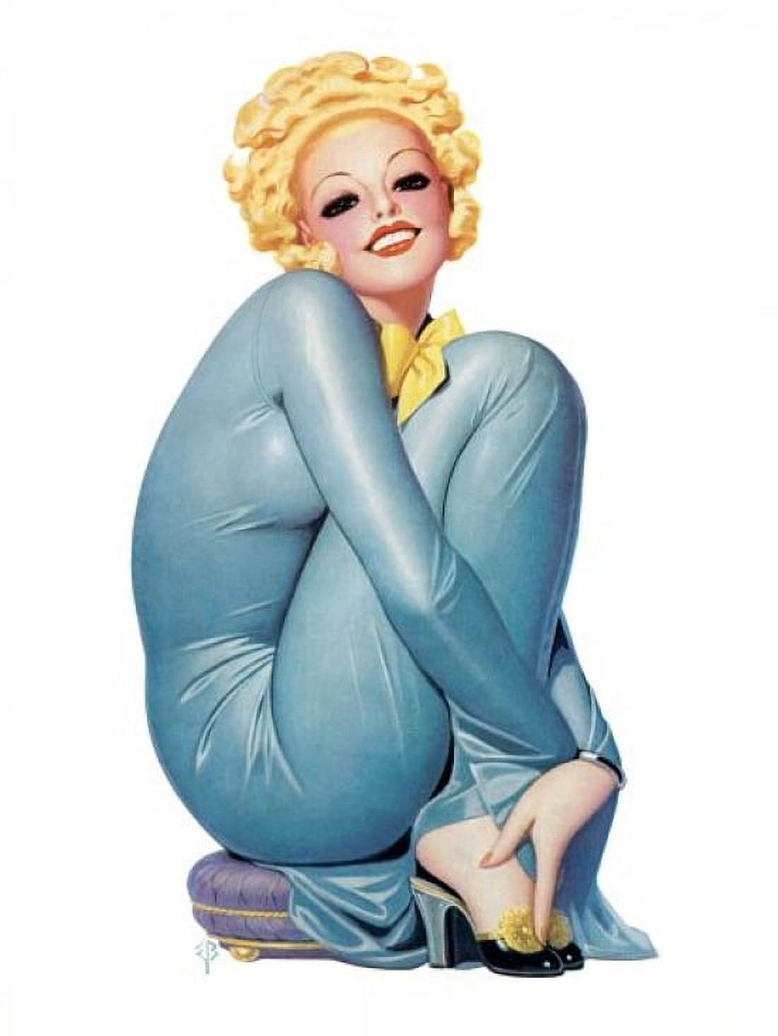 Pinup Blonde With Blue Dress Canvas Art - (24 x 36)