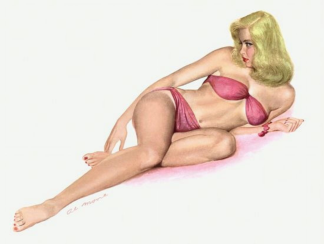 Pinup Blonde With Pink Bikini Canvas Art - (24 x 36)