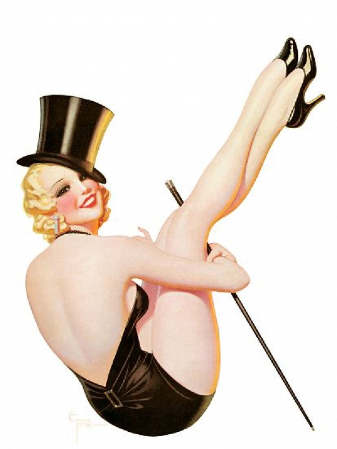 Pinup Blonde With Top Hat And Cane Canvas Art - (24 x 36)