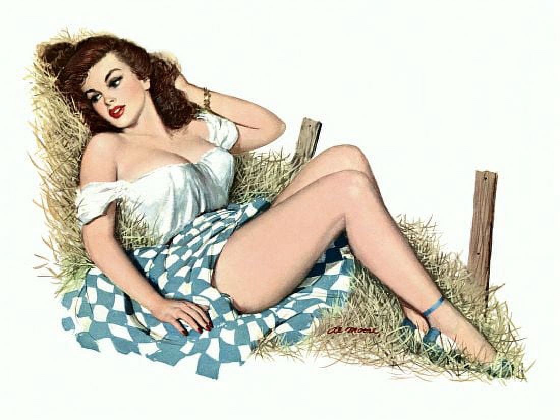 Pinup Brunette At The Farm Canvas Art - (24 x 36)