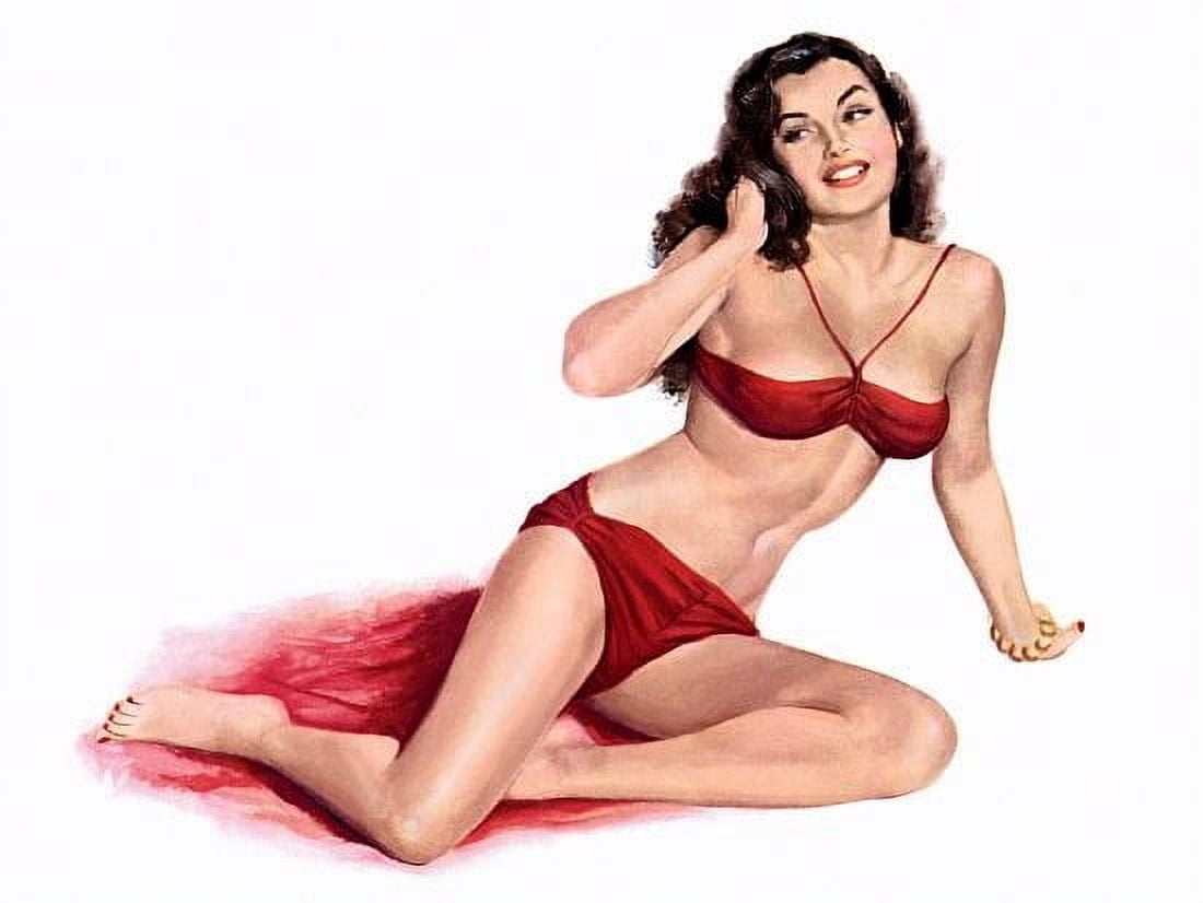Pinup Brunette In Red Bikini Canvas Art - (36 x 54)