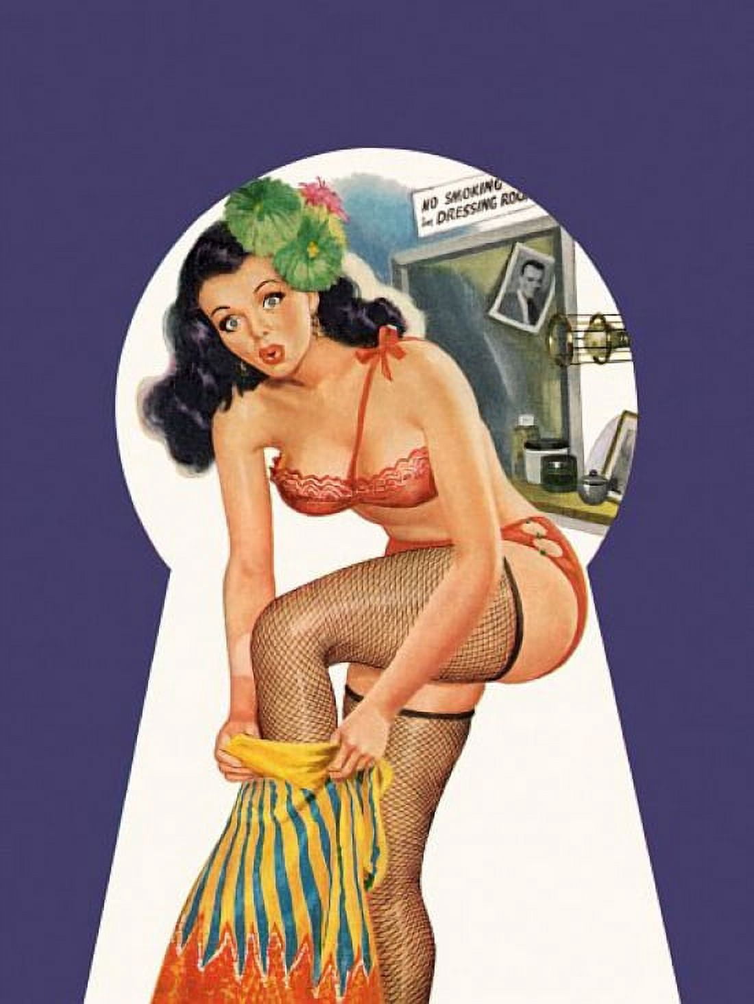 Pinup Brunette Putting On Her Clothes Canvas Art - (36 x 54)