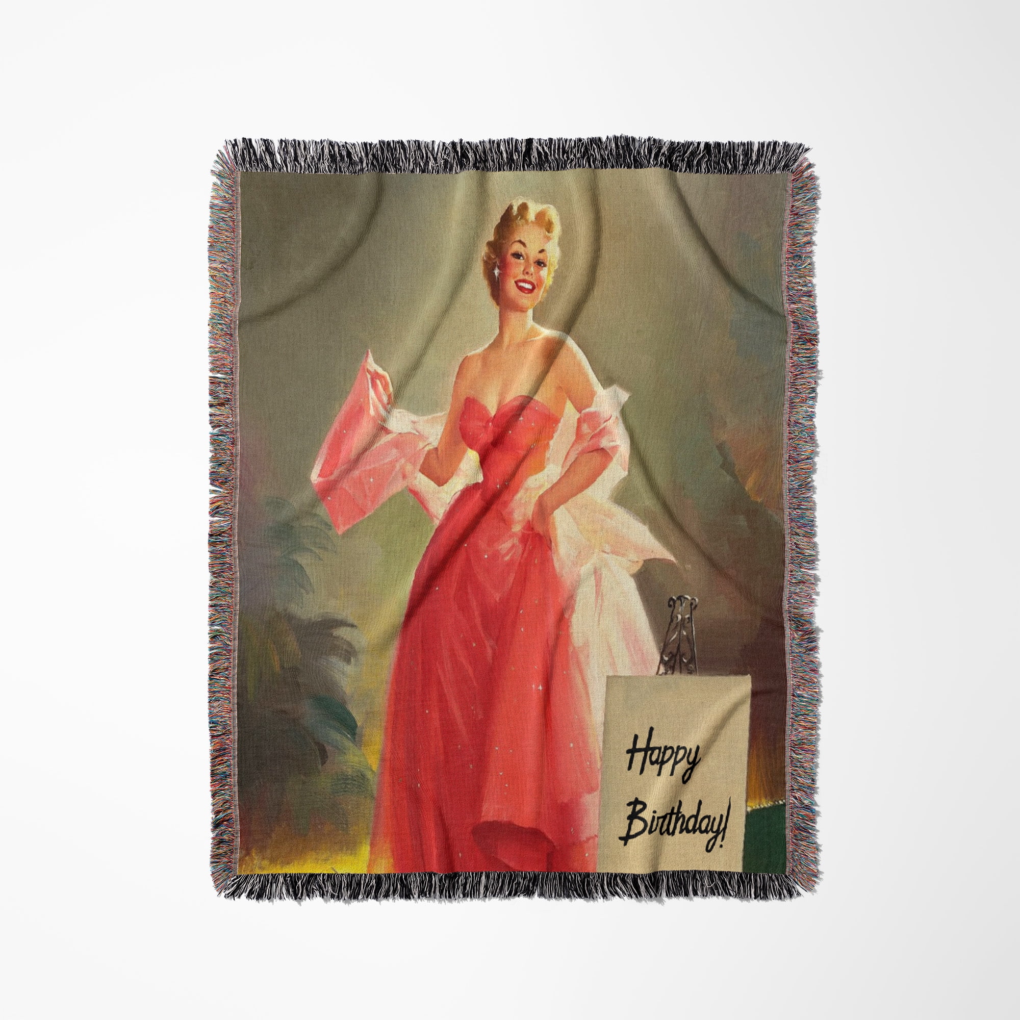 Pinup Gal In Pink Ballgown Happy Birthday, Woven Blanket - Walmart.com