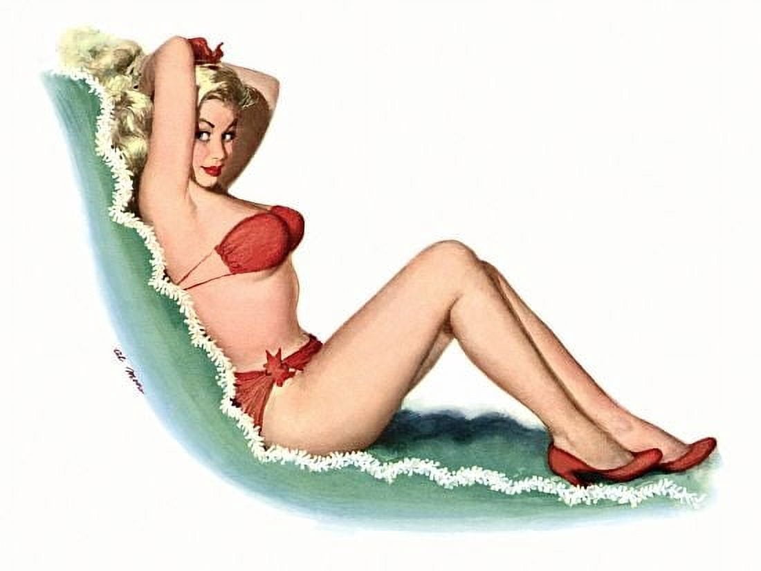 Pinup Girl Blonde Beauty In Red Bikini Canvas Art - (18 x 24)