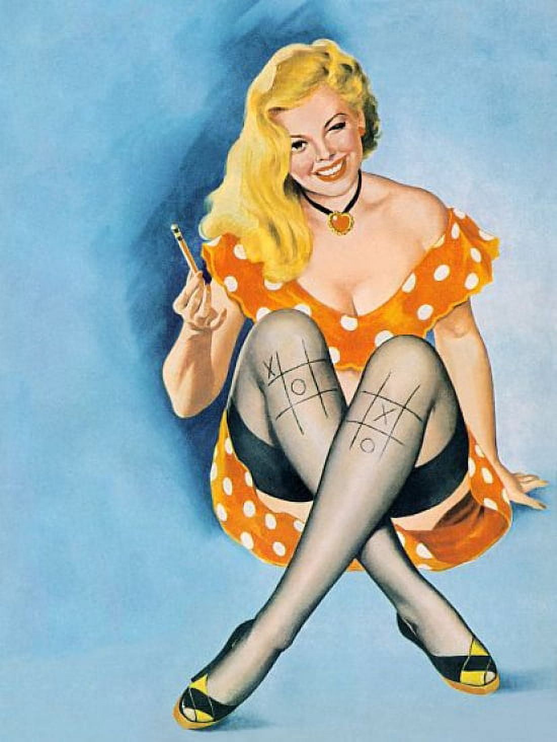 Pinup Girl Blonde Beauty Playing Tic Tac Toe Canvas Art - (18 x 24)