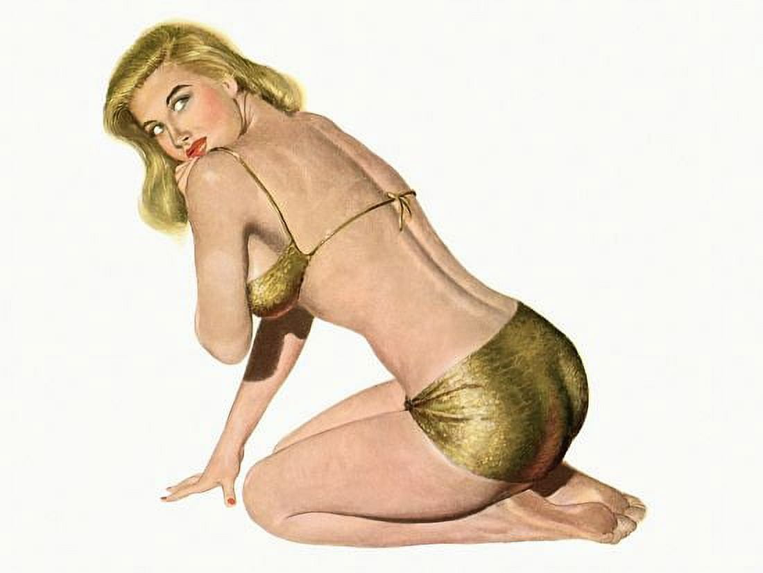 Pinup Girl Blonde In Gold Bikini Canvas Art -  (36 x 54)