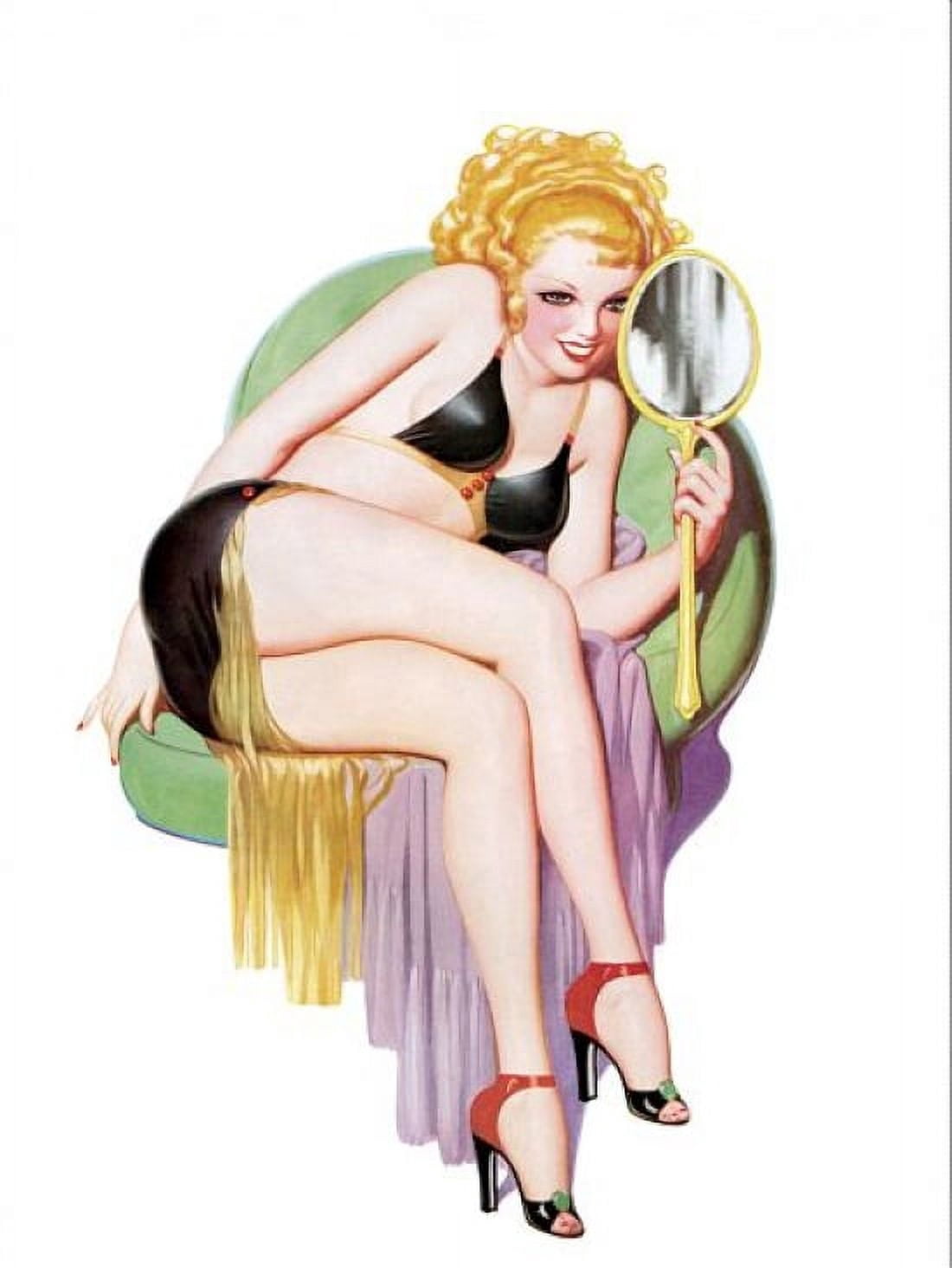 Pinup Girl Blonde Looking At A Mirror Canvas Art - (36 x 54)