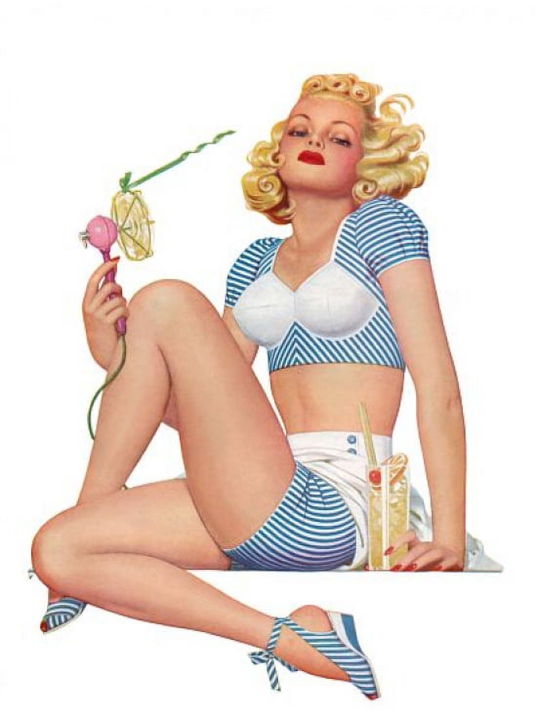 Pinup Girl Blonde Pinup With A Cocktail And Canvas Art - (36 x 54)