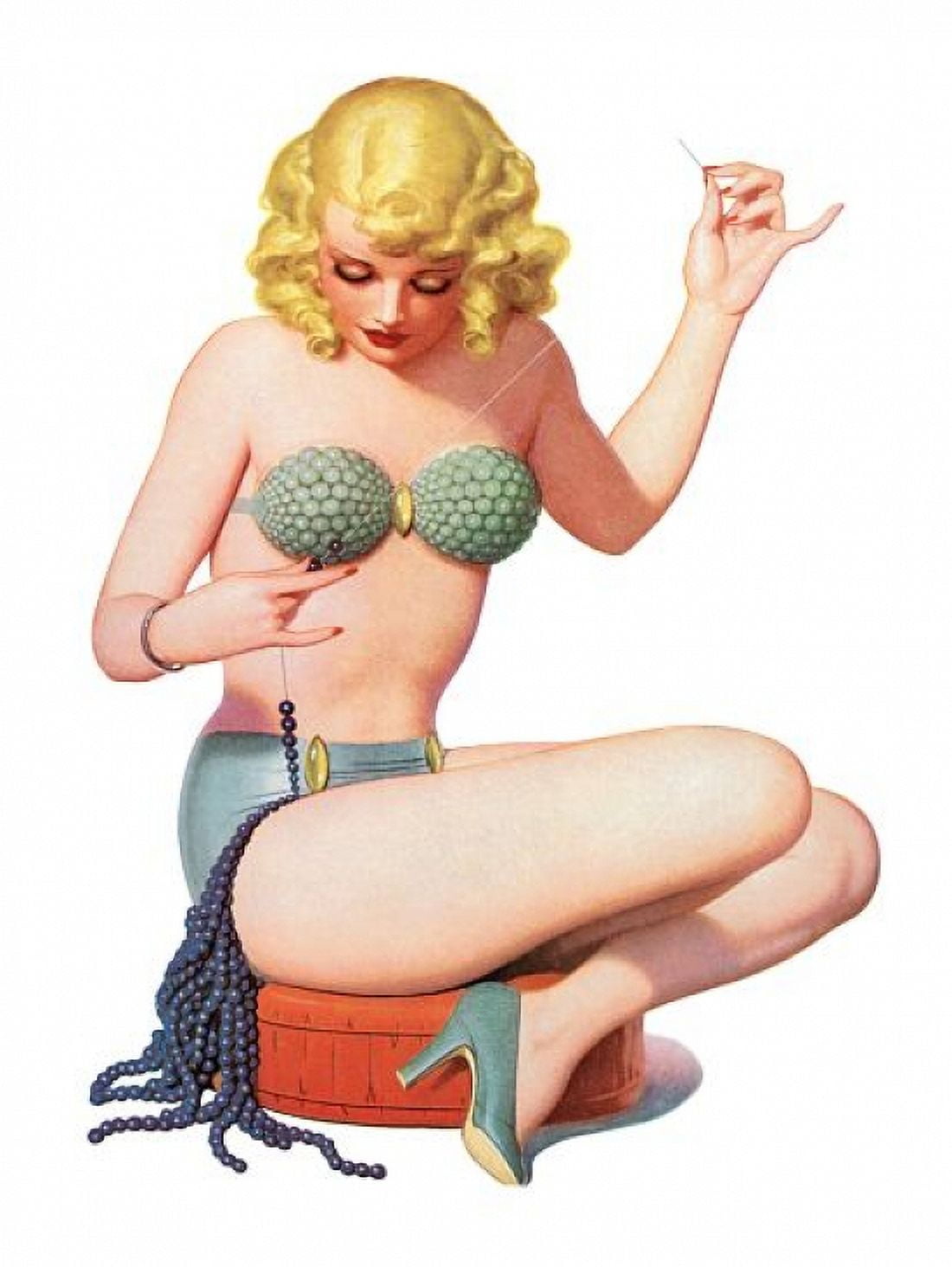 Pin Up Girl Vintage Pinup Girl Blond At Poster Print (24 x 36)
