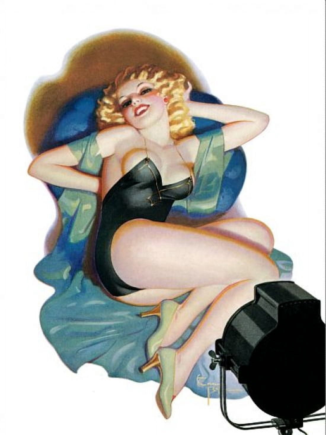 Pinup Girl Blonde Sitting In Front Of A Canvas Art -  (36 x 54)