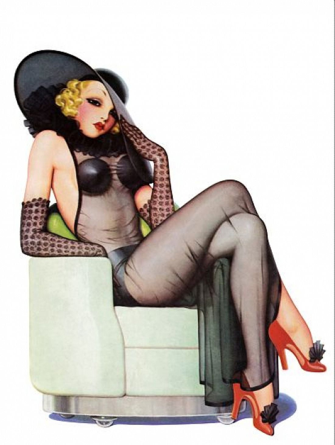 Pinup Girl Blonde With Black Negligee And Canvas Art - (24 x 36)