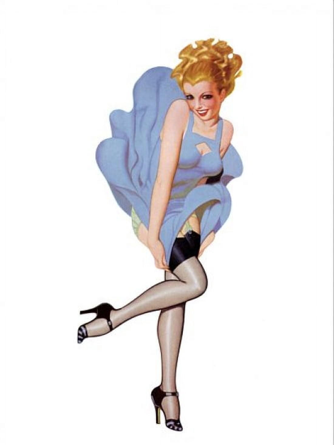 Pinup Girl Blonde With Dress Being Blown Up Canvas Art - (18 x 24)