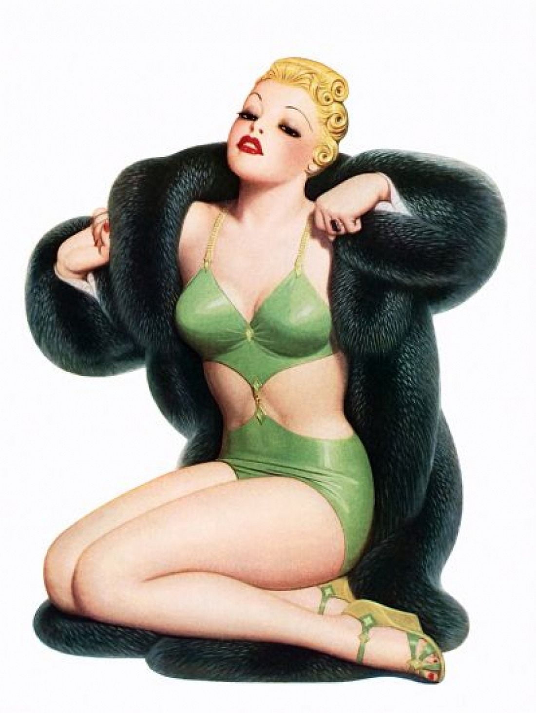 Pinup Girl Blonde With Fur Coat Canvas Art -  (36 x 54)