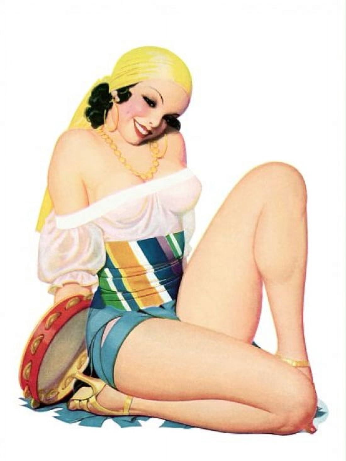Pinup Girl Brunette In A Gypsy Costume Canvas Art -  (36 x 54)