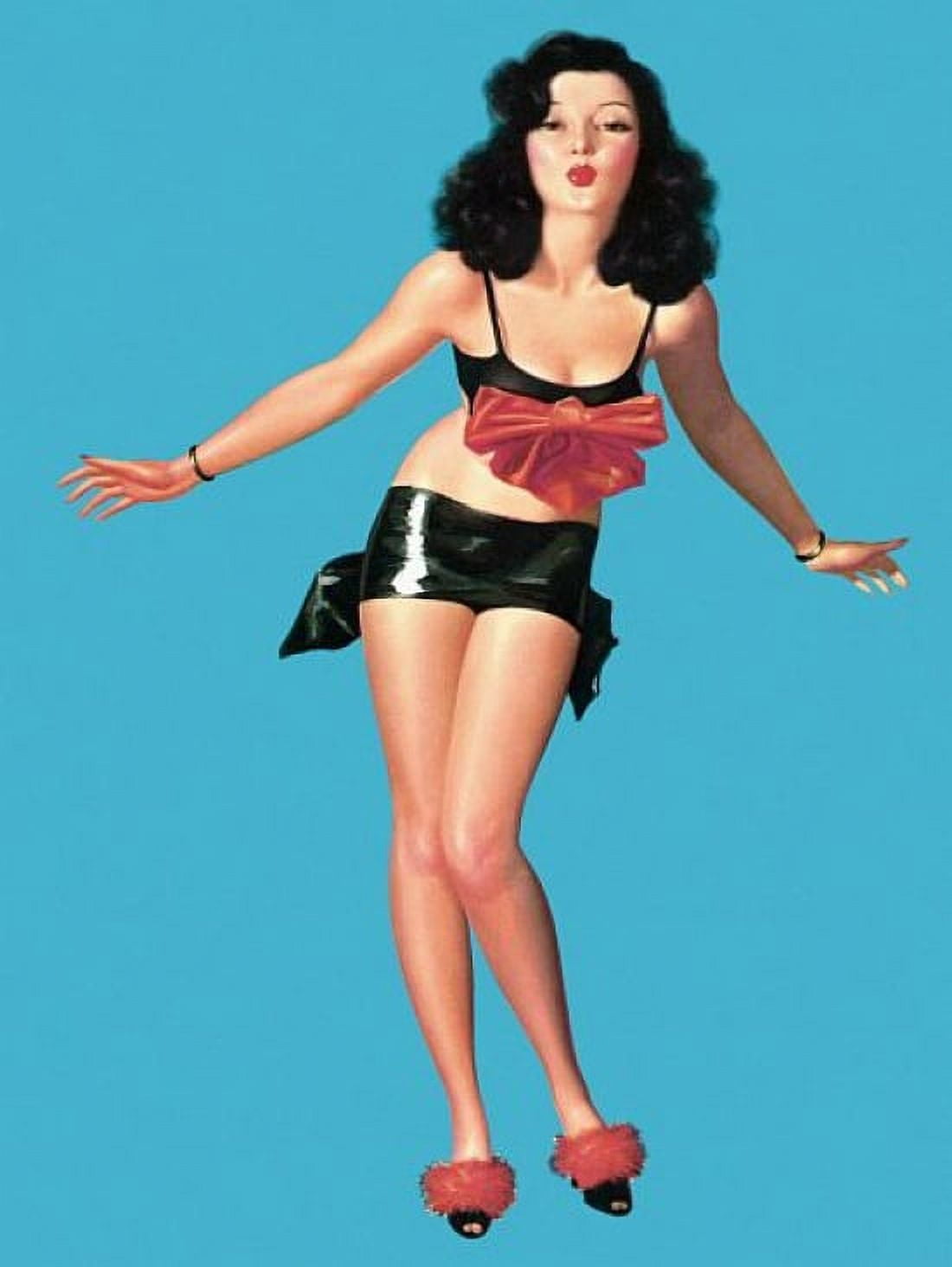Pinup Girl Brunette Pinup With Big Red Bow Canvas Art - (18 x 24)