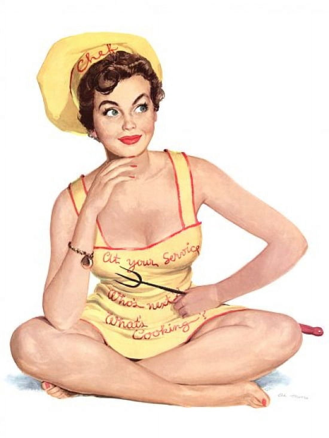 Pinup Girl Brunette Wearing A Chefs Hat And Canvas Art - (18 x 24)