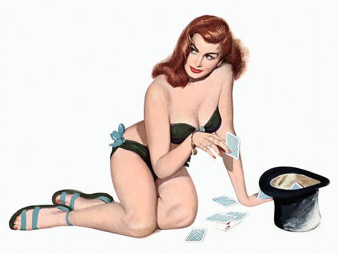 Pinup Girl Redhead In Black Bathing Suit Canvas Art - (18 x 24)