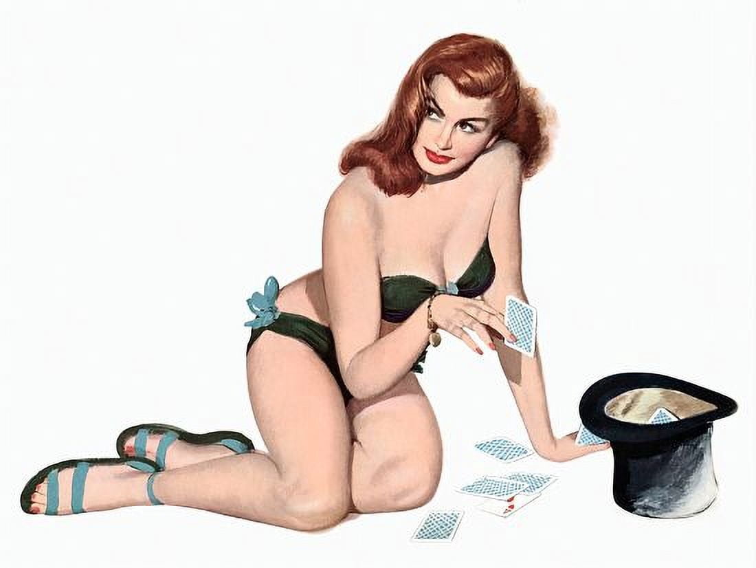 Pinup Girl Redhead In Black Bathing Suit Canvas Art - (36 x 54)