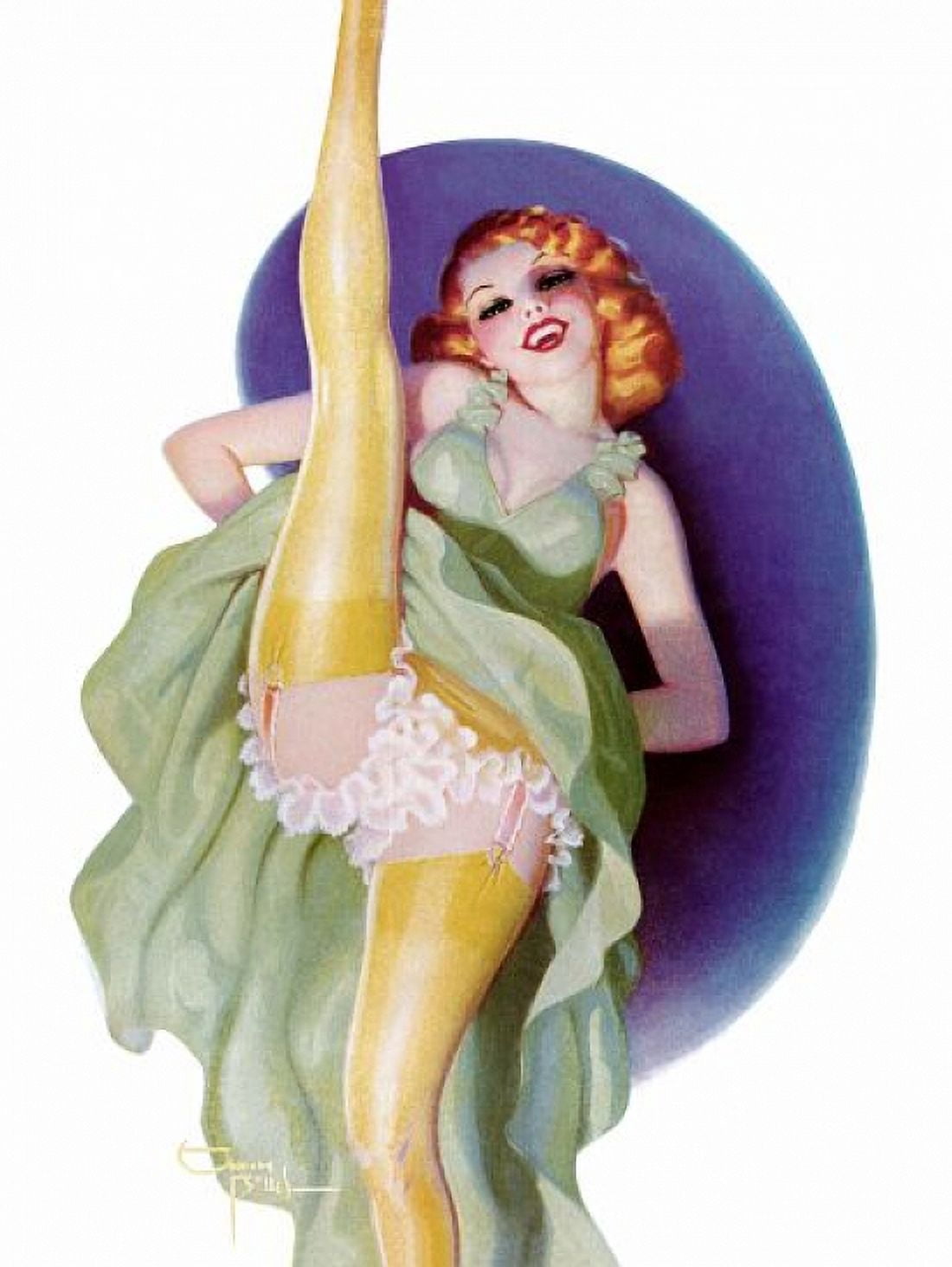 Pinup Girl Redhead Kicking Her Leg Up Canvas Art - (18 x 24)