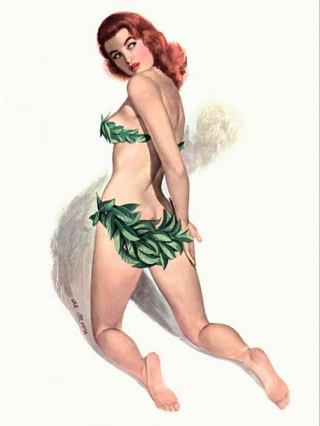 Pinup Girl Redhead With Bikini Made Out Of Canvas Art - (24 x 36)