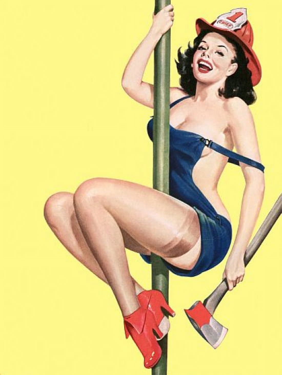 Pinup Pinup Firegirl With Axe Canvas Art - (24 x 36)