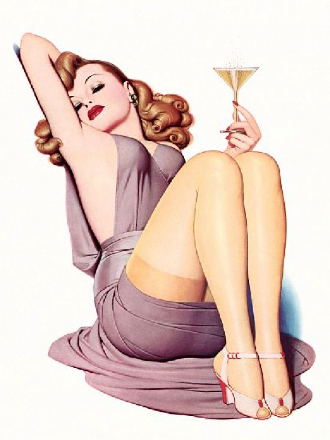 Pinup Redhead Drinking Champagne Canvas Art - (18 x 24)