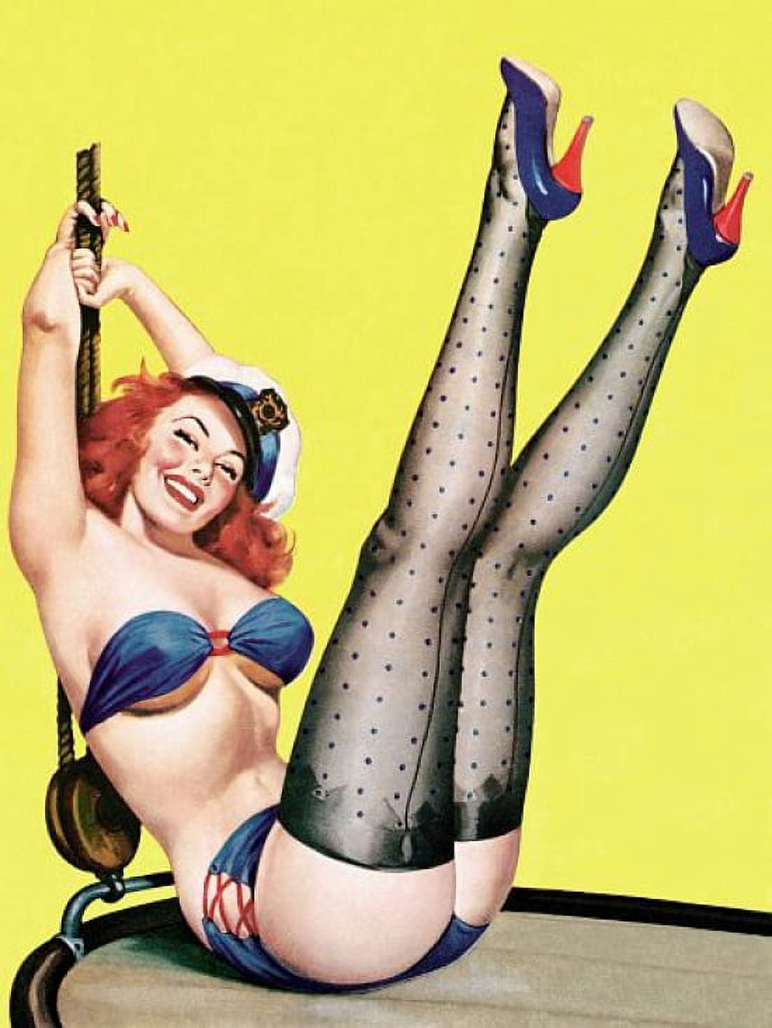 Pinup Redhead Ship Captain Pinup Canvas Art - (36 x 54)