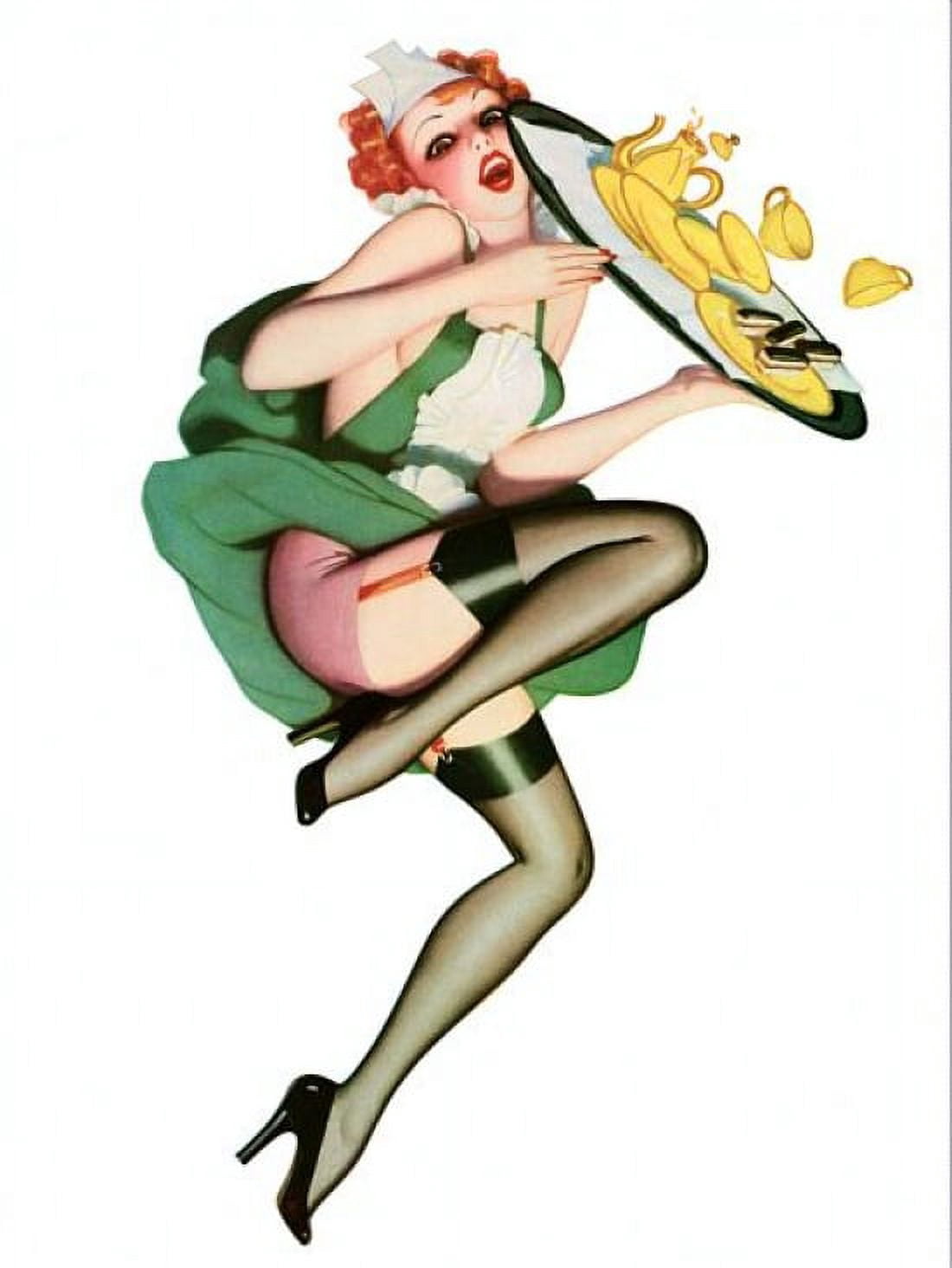 Pinup Redhead Waitress Canvas Art - (24 x 36)