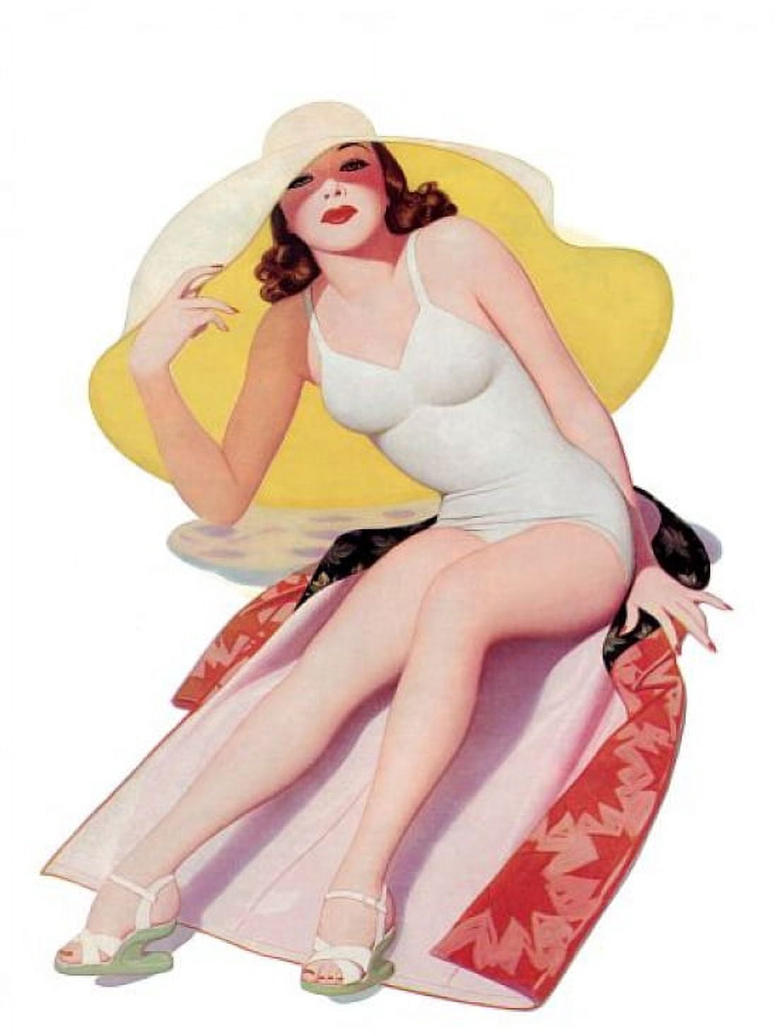 Pinup Redhead With Big Floppy Hat At Canvas Art - (24 x 36)