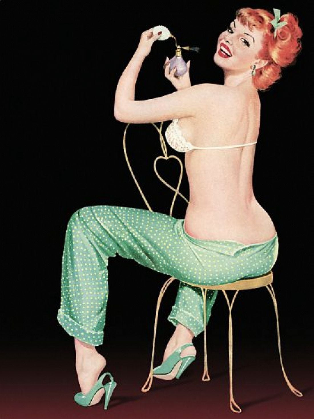 Pinup Redhead With Polka Dot Pajamas Canvas Art - (18 x 24)