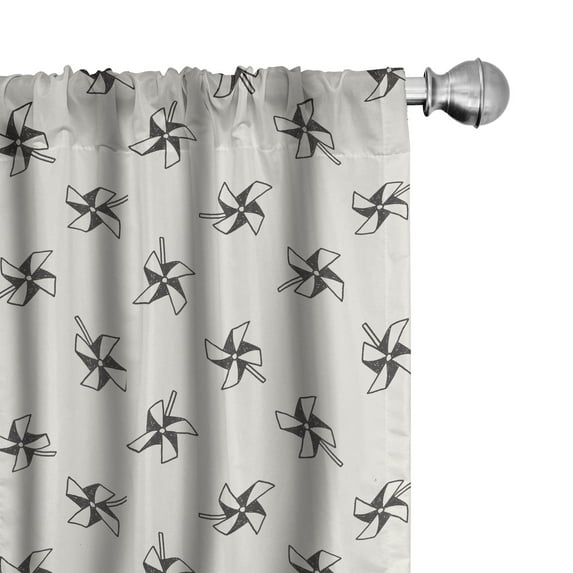Pinwheel Curtains 2 Panels Set, Hand Drawn Pinwheels Childhood Toys of Old Times Kids Doodle Pattern, Window Drapes for Living Room Bedroom, 56"W X 84"L, Black and Ivory, by Ambesonne