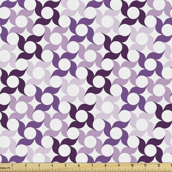 Ambesonne Pinwheel Fabric by the Yard Upholstery, Swirling Floral Style, 5 Yards, Dark Purple Violet