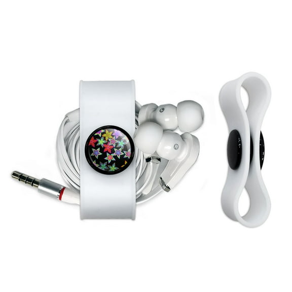 Pinwheel Flowers Black Headphone Cord Wrap Cable Wire Organizer Set