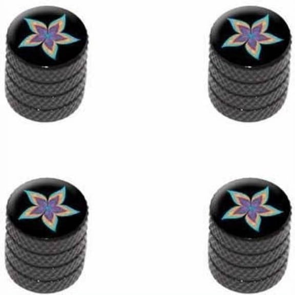 Pinwheel Flowers Black Tire Rim Wheel Aluminum Valve Stem Caps, Multiple Colors