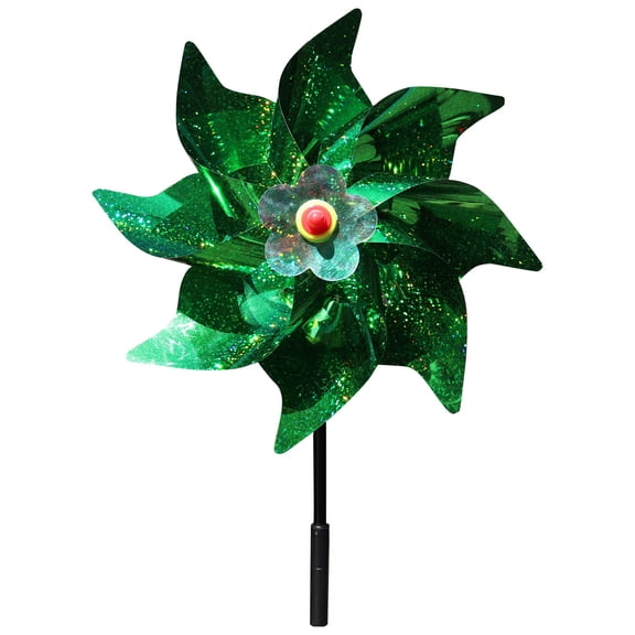 Pinwheel, Green Iridescent Sparkling 9.4 Inch DIY Set, 1 Pack of 8-Pointed Handmade Material Kit for Kids Backyard Patio Garden Decoration Bird Deterrent Yard Lawn Party Favor Street Vending Toy